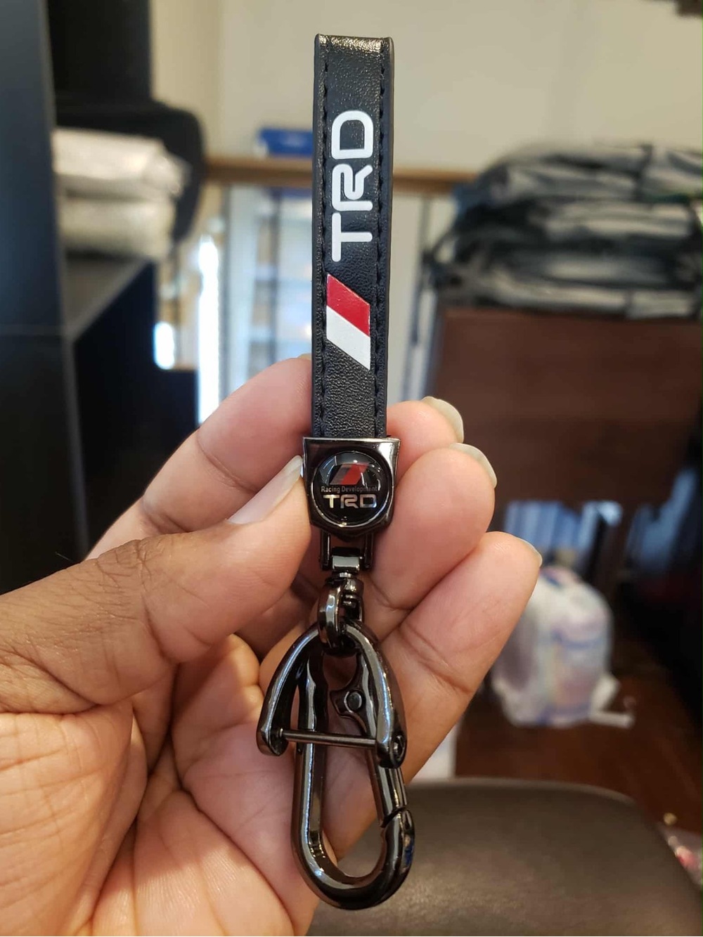 TOYOTA //TRD Black, White & Red Leather Metallic Black Keychain